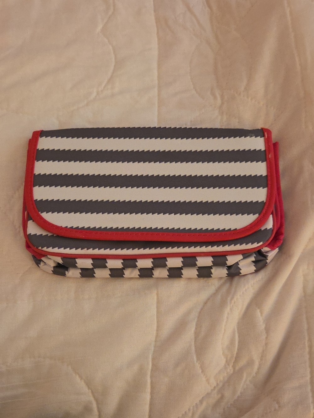 Striped Gray & White Clutch with Hot Pink Trim